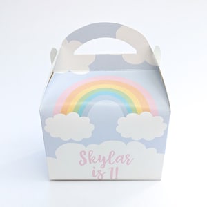 Bomboniera per borsa regalo con scatola per feste per bambini, graziosamente personalizzata con arcobaleno pastello