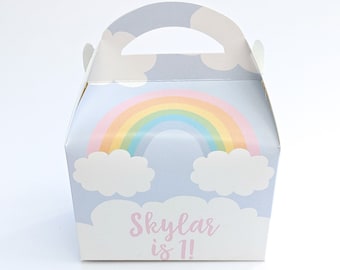 Pastel Rainbow Pretty Personalised Children’s Party Box Gift Bag Favour