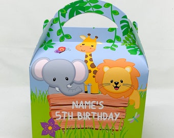 Baby jungle animals Personalised Children’s Party Box baby shower Gift Bag Favour