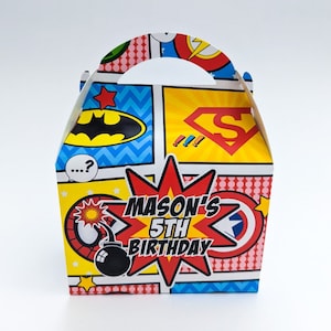 Comic Book Superhero Personalised Children’s Party Box Gift Bag Favour