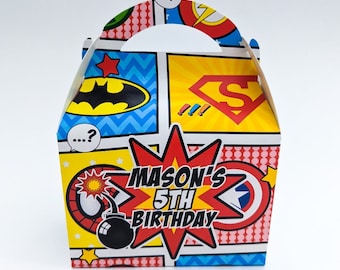 Comic Book Superhero Personalised Children’s Party Box Gift Bag Favour