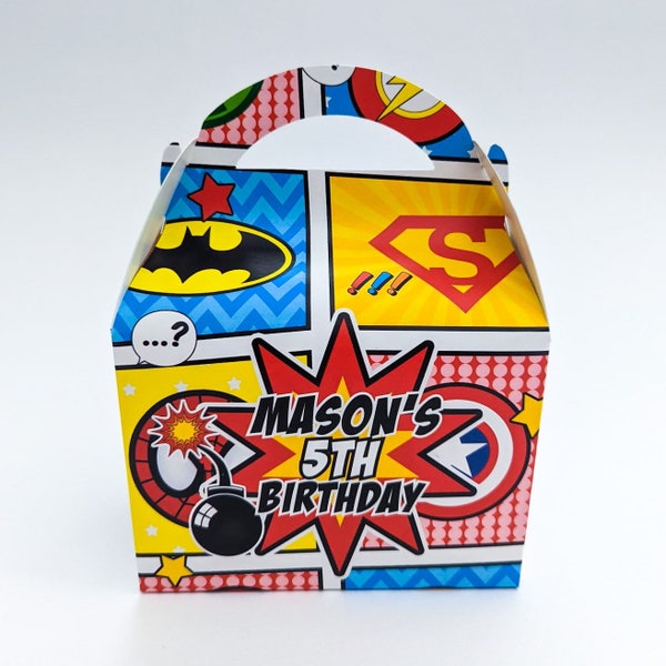 Comic Book Superhero Personalised Children’s Party Box Gift Bag Favour