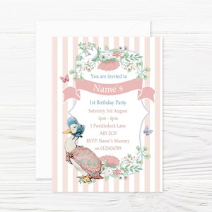 Invitations personnalisées à la fête traditionnelle Jemima Puddleduck et enveloppes imprimées assorties x 8