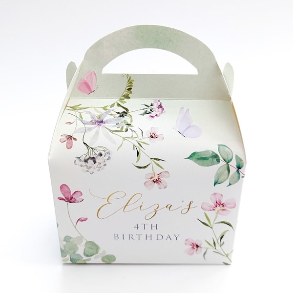 Aquarell Blumen geheimer Garten Personalisierte Kinder Party Box Hochzeit Brautparty Baby Shower Geschenk Tasche Favor