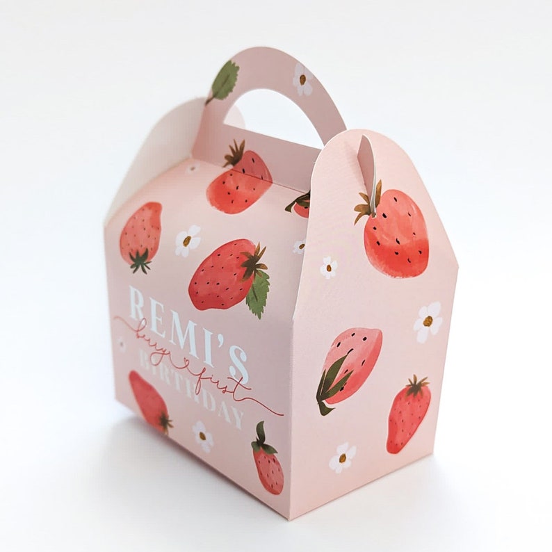 BERRY SWEET Strawberry Personalised Childrens Party Box Gift Bag Favour image 2