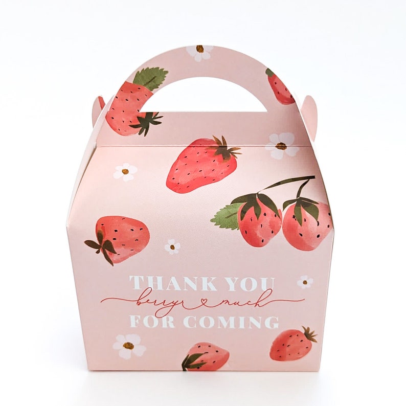 BERRY SWEET Strawberry Personalised Childrens Party Box Gift Bag Favour image 3