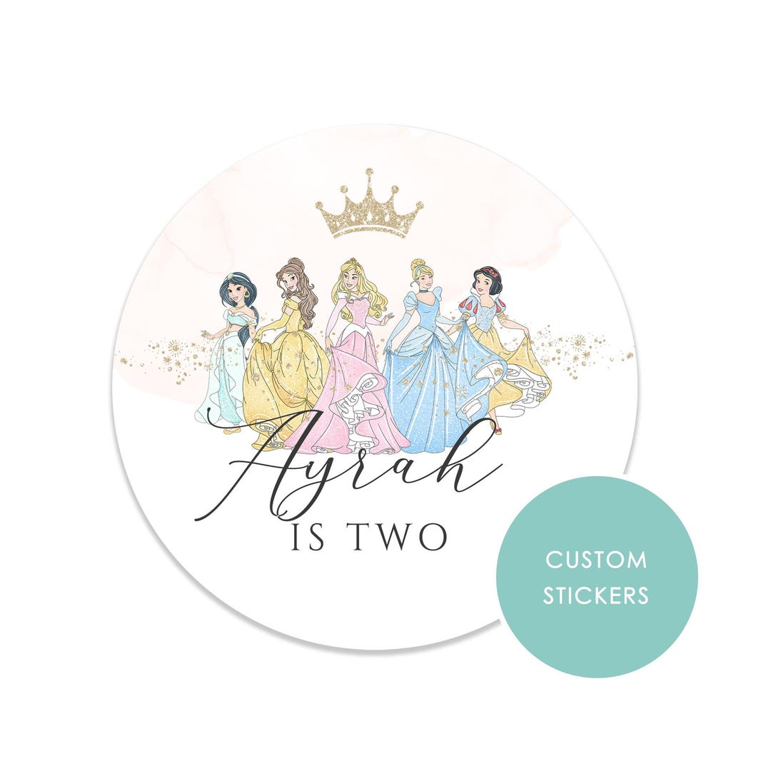 Personalised Princess Birthday Party Stickers – Watercolour Princesses ...