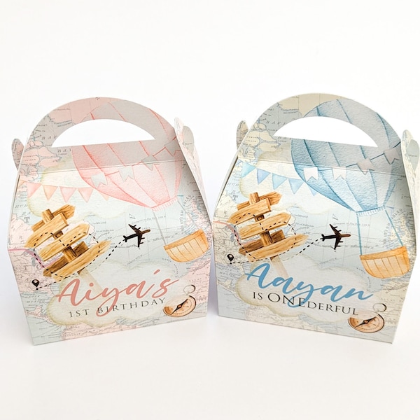 TRAVEL Vintage Map Personalised Children’s Party Box Gift Bag Favour