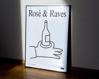 Rosé & Raves Wine Poster Digital Print | Minimal Wall Art | Wine Wall Art Instant Download - Printable Art