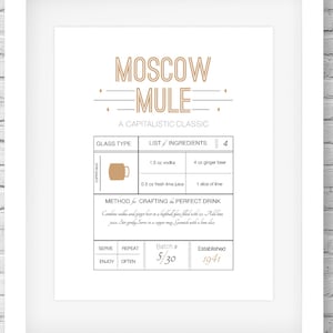 Moscow Mule-drink recipe print, recipe printable, typography print, wall art, typography poster, cocktail drink print