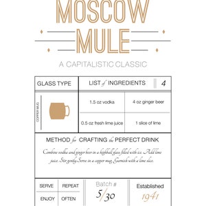 Moscow Mule-drink Recipe Print, Recipe Printable, Typography Print, Wall Art, Typography Poster ...