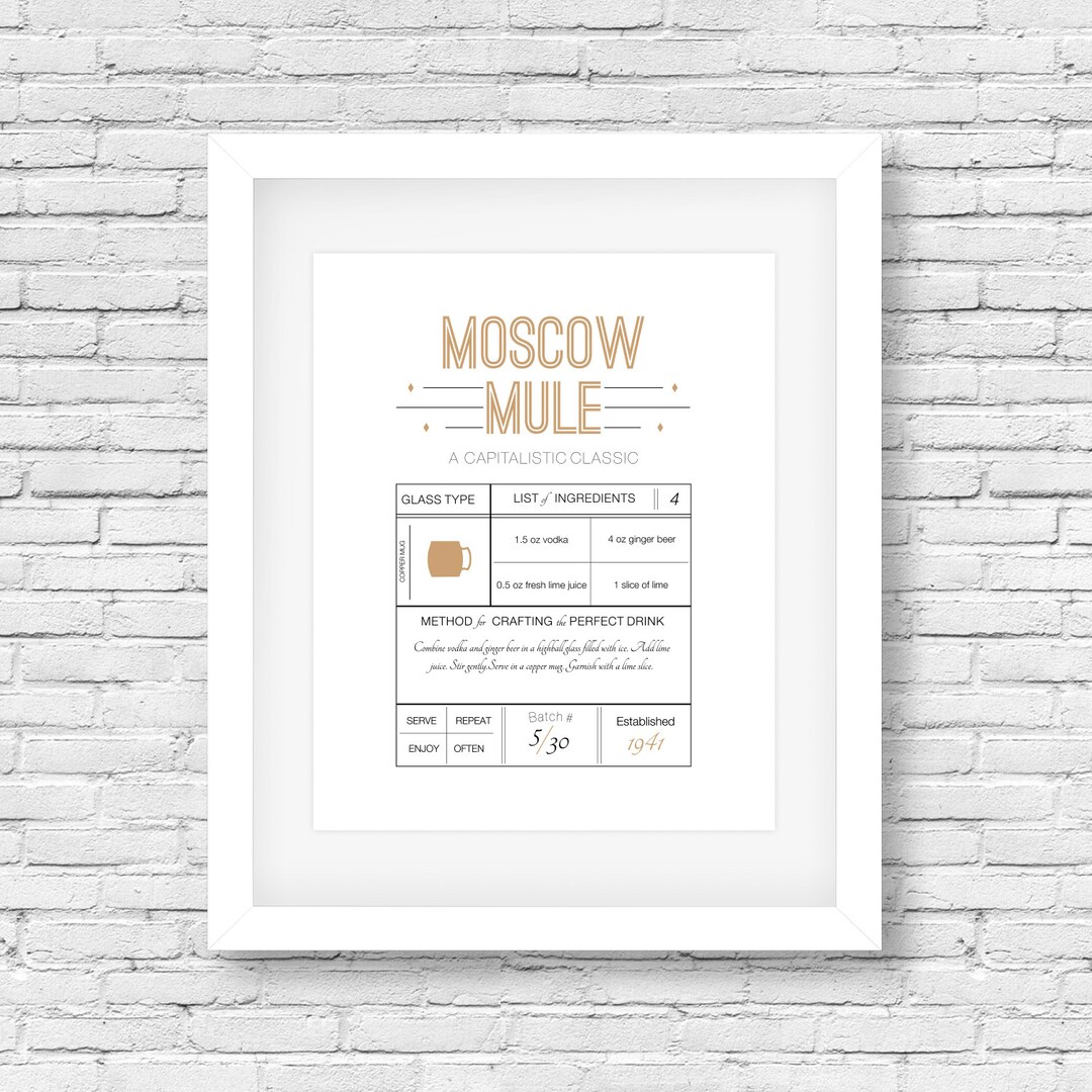 Moscow Mule-drink Recipe Print, Recipe Printable, Typography Print ...