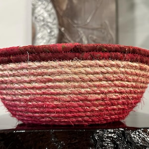 SR Fabric Rope Coiled Artisan Handmade Basket Pottery Natural Organic Red