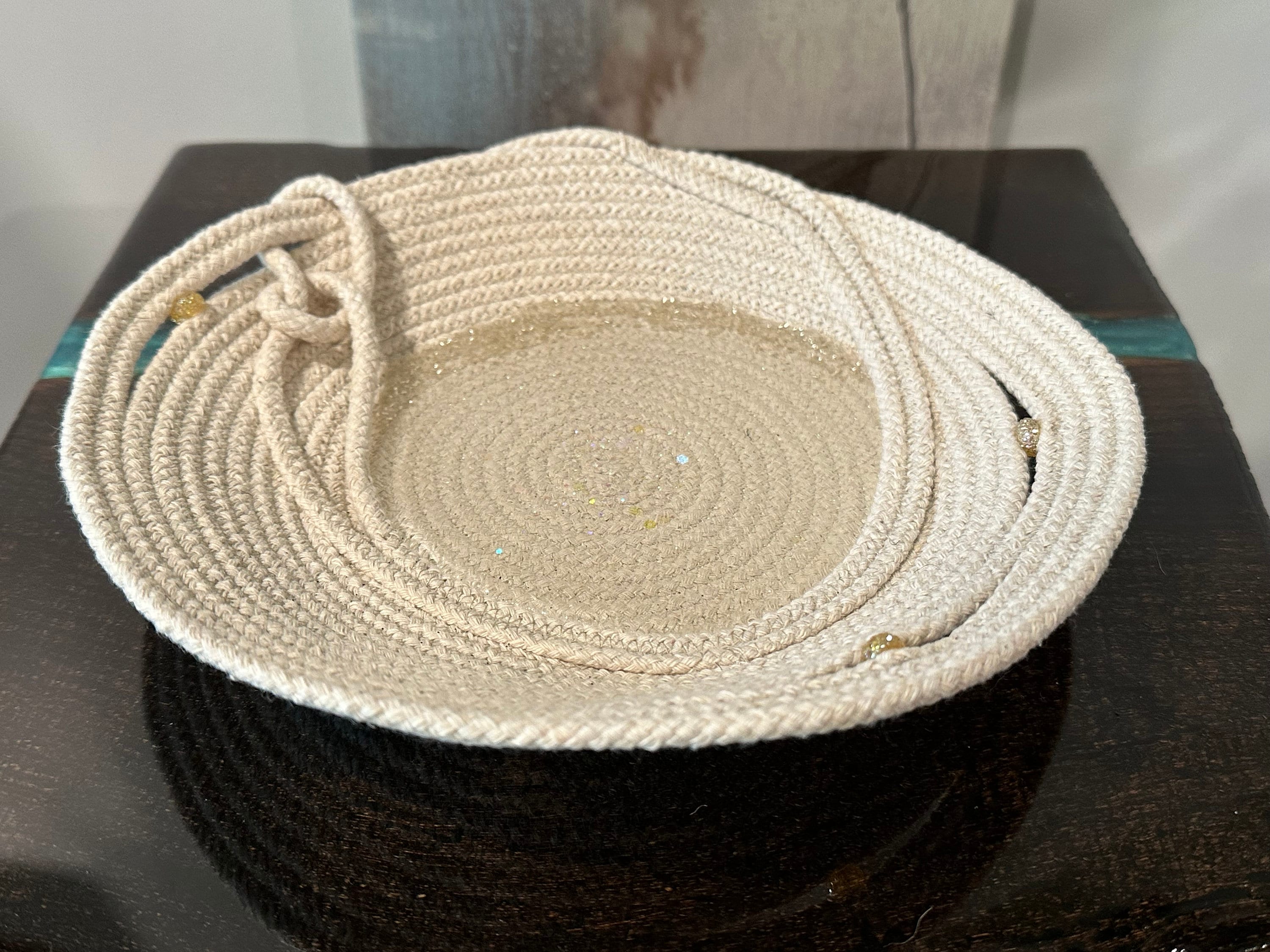 Resin Rope Coiled Basket Bowl Pottery Artisan Minimalist White Round ...
