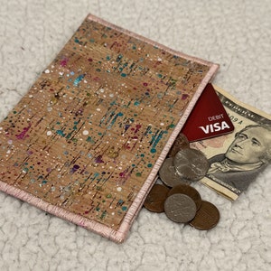 4cp Cork Fabric Coin Charge Card Purse Metallic Confetti Multicolored PETA approved vegetable based
