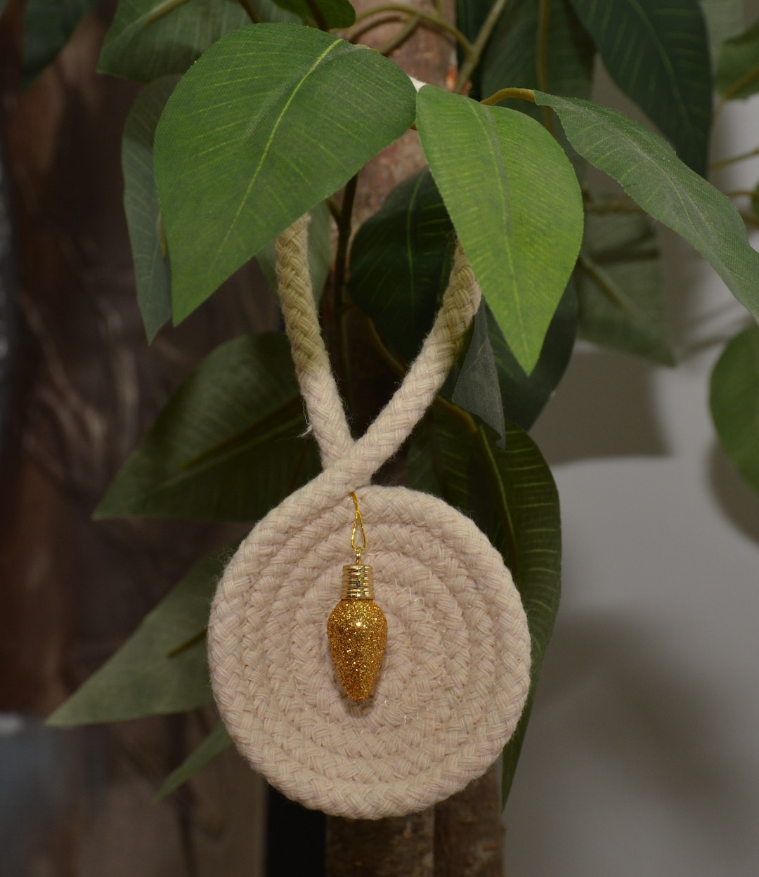 Gold Fabric Rope Coiled Pottery Christmas Holiday Light Blub Mini ...