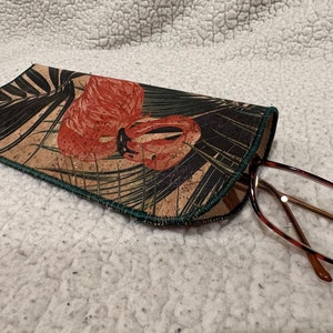 2sg Cork Fabric Eyeglass Sunglass Reading Glass Case Extra Large Flamingo PETA approved vegetable based