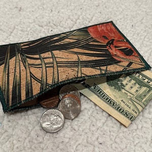 2cp Cork Fabric Coin Charge Card Purse Flamingo PETA approved vegetable based