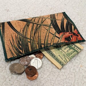 1cp Cork Fabric Coin Charge Card Purse Flamingo PETA approved vegetable based