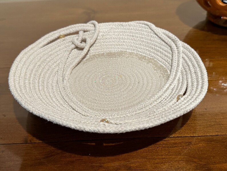 Resin Rope Coiled Basket Bowl Pottery Artisan Minimalist White Round ...