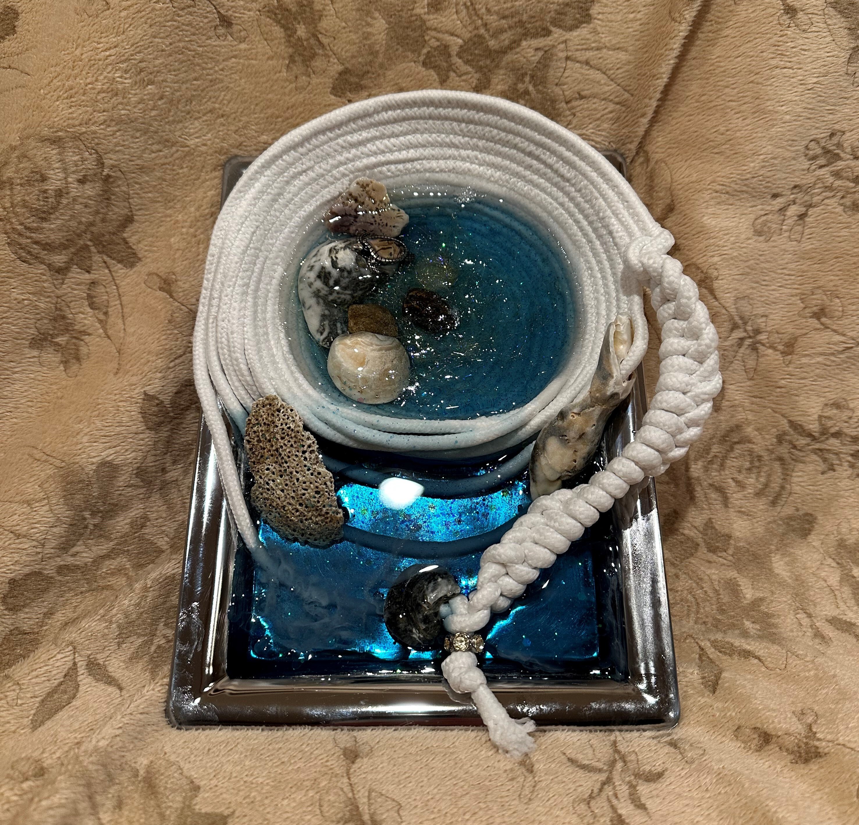 Resin Rope Coiled Basket Bowl Pottery Artisan Round Dewey Beach Sea ...