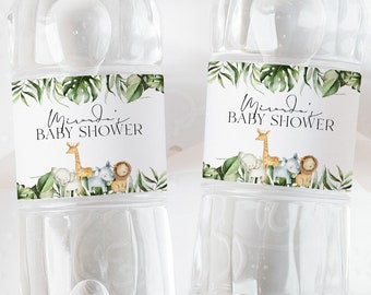 Safari Water Bottle Label, Baby Shower Water Label, Printable Water Bottle Label, Baby Shower Animal Water Label Sticker, Tropical Animals