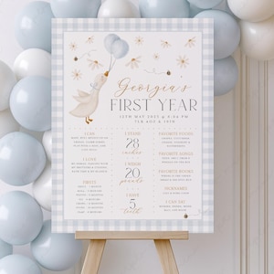 One Silly Goose Milestone Sign, Silly Goose 1st Birthday Girl Milestone Board, Baby Birthday Milestone Sign 1st Birthday Blue Gingham Daisy