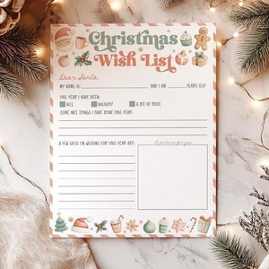 Christmas Wish List Printable, Letter to Santa, Christmas Printable For Kids, Christmas Activity, Digital Download Santa Wish List Editable