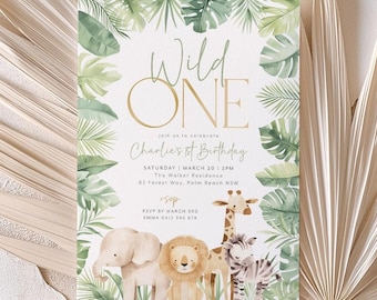 Wild One Birthday Invitation: Safari Animals, Jungle Theme (Printable)