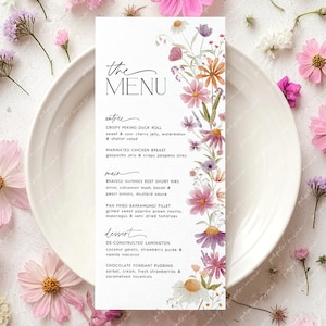 Wildflower Menu Template, Printable Bridal Shower Menu, Flower Menu, Editable Menu, Floral Bridal Menu Printable, Wildflower Bridal Menu