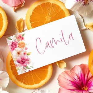 Citrus Place Card Template, Printable Main Squeeze Bridal Shower Place Cards, Place Cards, Editable Pink Citrus Floral Place Cards FLAT