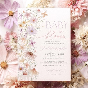 Baby in Bloom Invitation, Wildflowers Baby Shower Invitation, Purple Pink Flower Invitation, Wild Flower Invite, Floral Baby Brunch Invite
