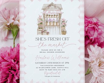 She's Fresh Off the Market Bridal Shower Invite, Flower Market Invitation Printable Canva Template Pink