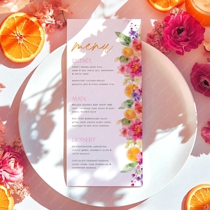 Citrus Menu Template Printable Bridal Shower Menu, Lemon Orange Menu, Editable Menu, Main Squeeze Bridal Menu Baby Shower Menu Pink Orange