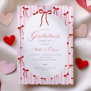 Galentine's Party Invitation Printable Template, Girls Valentine's Day Invite Pink & Red