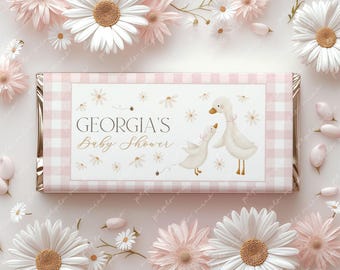 Goose Baby Shower Chocolate Wrapper Template (Canva Editable)