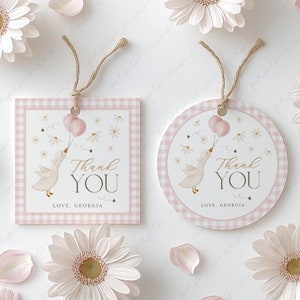 Printable One Silly Goose Favor Tags, One Silly Goose 1st Birthday Tags, Favour Tags, Thank You Tags, Gift Tags, Girl Gingham Pink Tags