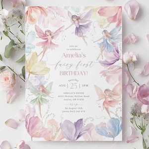 Fairy First Birthday Invitation, Fairy Invitation, Girls Birthday Party Fairy Invite, 1st Birthday Girl, 2nd 3rd 4th 5th 6th Rainbow Fairies