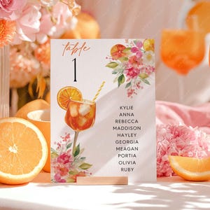 Love at First Spritz Table Numbers, Citrus Bridal Shower Table Numbers, Citrus Floral Table Number Template, Printable Seating Cards Pink