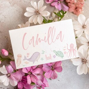 Under the Sea Place Card Template, Printable Place Cards, Baby Shower Place Cards, Editable Under the Sea Girl Baby Sower Place Cards FLAT