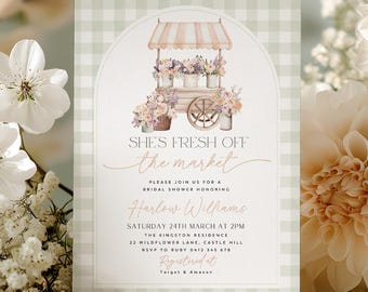 Fresh Off the Market Bridal Shower Invite, Flower Market Invitation Printable Canva Template Sage Green