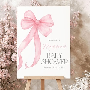 Pink Bow Welcome Sign, Pink Bow Baby Shower Welcome Sign Printable, Pink Bow Baby Girl Shower Sign Template, Girl Baby Shower Welcome