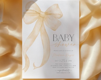 Yellow Bow Baby Shower Invitation Template (Printable)