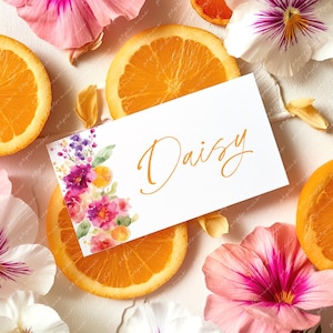 Citrus Place Card Template, Printable Main Squeeze Bridal Shower Place Cards, Place Cards, Editable Pink Citrus Floral Place Cards FLAT
