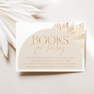 Boeken voor babykaart afdrukbaar, boekaanvraagkaart, Boho baby shower boek voor baby, gedroogde palmen uitnodiging, baby shower printables, Boho baby