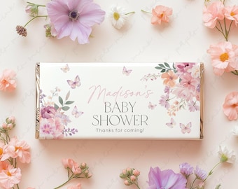 Baby in Bloom Chocolate Wrapper Printable, Candy Bar Wrapper Template, Chocolate Bar Template, Butterfly Favors, Wildflower Chocolate Labels