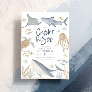 Oneder the Sea Birthday Invitation, Under the Sea Editable Template, 1st Birthday Invite, Ocean Animals Invitation, Kids Birthday Invite
