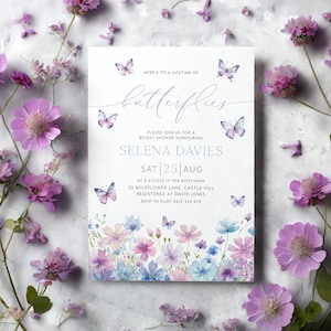 Lifetime of Butterflies Bridal Shower Invite, Printable Wildflower Butterfly Floral Party Invitation Editable, Butterfly Bridal Invitation