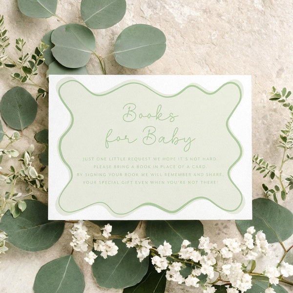 Sage Green Books For Baby Card Printable, Book Request Card, Gender Neutral Baby Shower Books For Baby Printable Card Sage Green Baby Shower