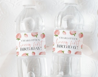 Berry Water Bottle Labels, Strawberry Water Labels, Printable Water Bottle Label, Berry First Birthday Water Labels, Girls 1st Birthday